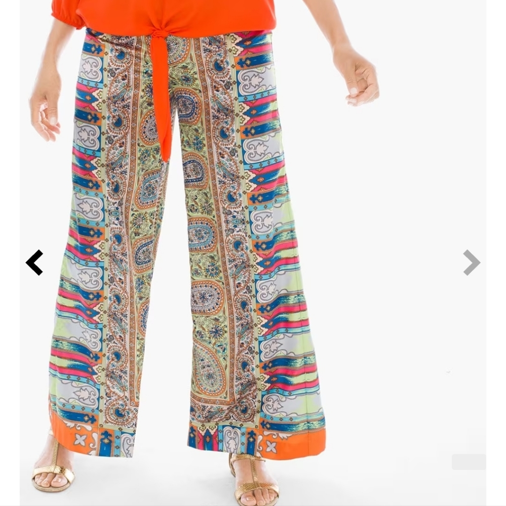 Chico's Colorful Paisley Wide-Leg Pants NWT